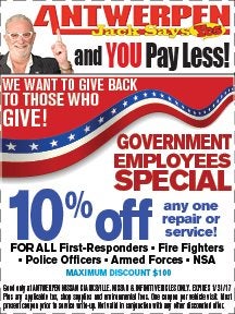 Government Employee Special! at Antwerpen Nissan Service in Clarksville, MD