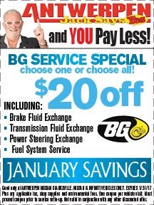 BG Service Specials! at Antwerpen Nissan Service in Clarksville, MD
