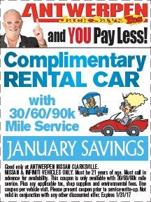 Complimentary Rental Car at Antwerpen Nissan Service in Clarksville, MD